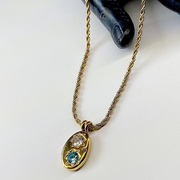 NEW Gold & Blue Crystal Pendant Necklace - Picture 4 of 10